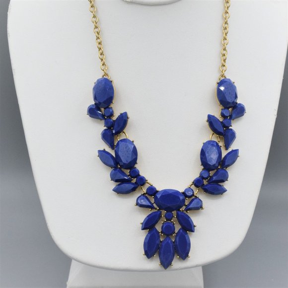 Vintage J Crew Statement Necklace Cobalt Blue & Gold Tone - Picture 6 of 6